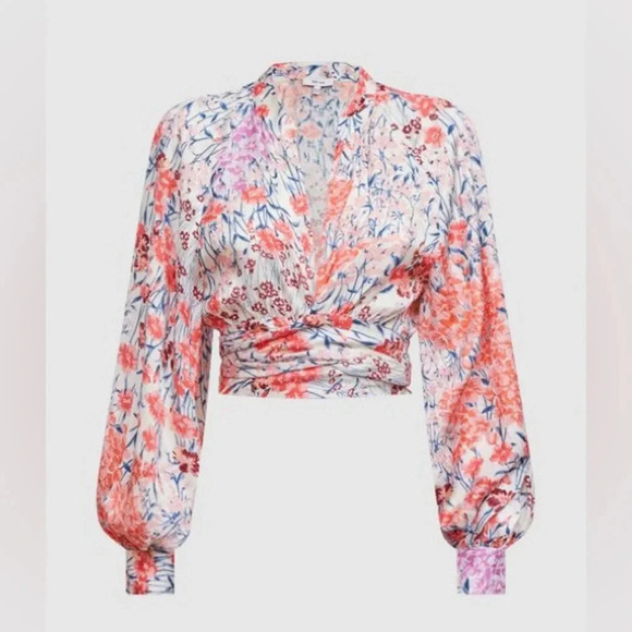 REISS ELLE FLORAL PRINT TIE FRONT CROPPED BLOUSE SIZE 0 - Picture 9 of 11